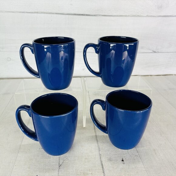 Corelle Coordinates OCEAN BLUE Solid Cobalt Stoneware 12oz Coffee Cup Mugs Set 4 - Picture 5 of 16